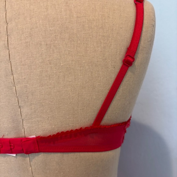 Victoria's Secret Red Floral Lace Mesh Babydoll Lingerie 34B - Picture 7 of 11